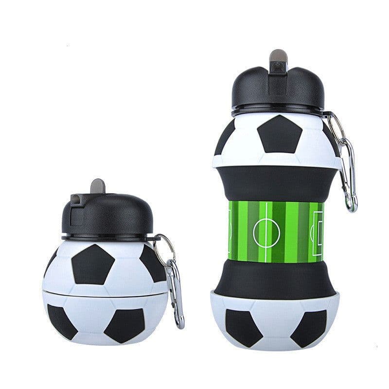 image-Football Soccer Silicone Water Bottle with Straw Foldable Collapsible Travel Non-toxic Bottles Innovating Camping