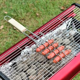 image-Outdoor Grilling Accessories Barbecue Tools Wooden Handle Sausage Clip Barbecue Clip Vegetable Clip Barbecue Rack