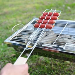image-Outdoor Grilling Accessories Barbecue Tools Wooden Handle Sausage Clip Barbecue Clip Vegetable Clip Barbecue Rack