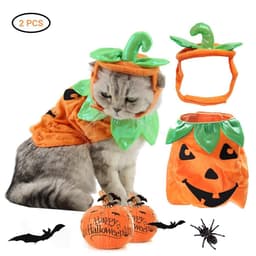 image-Halloween Pet Cats Costume Props Creative Pumpkin Shape Green Leaf Decoration Cosplay Clothing Holiday Garment Supplies