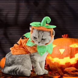 image-Halloween Pet Cats Costume Props Creative Pumpkin Shape Green Leaf Decoration Cosplay Clothing Holiday Garment Supplies