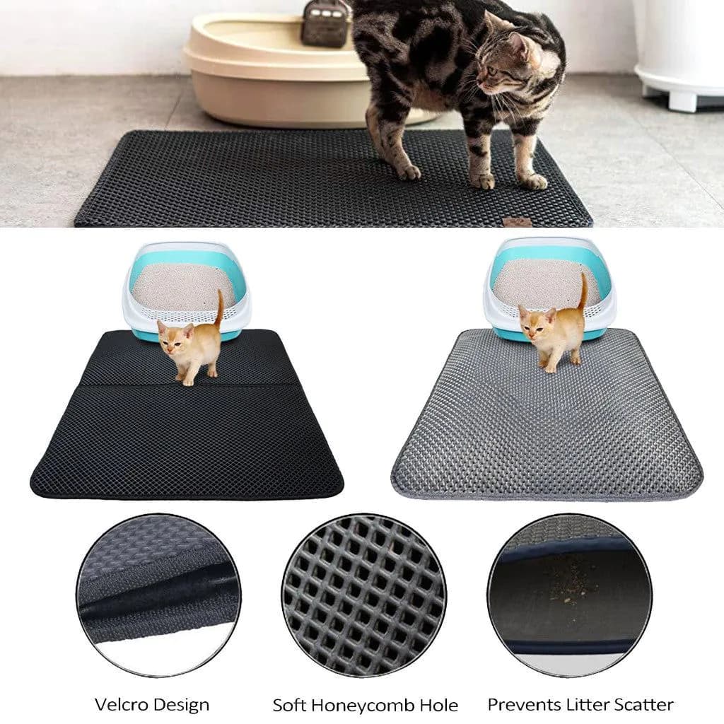 image-Double Layer Litter Cat Bed Pads Pet Cat Litter Mat Trapping Pets Litter Box Mat Pet Product Bed For Cats House Clean Mat