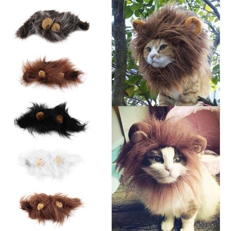 image-Funny Pet Hat For Small Dogs Cats Hat Emulation Lion Hair Mane Ears Head Cap Scarf Pet Halloween Festival Costume