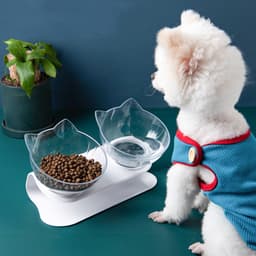 image-New Inclined Food Cat Ear Oblique Mouth Transparent Single Pet Bowl