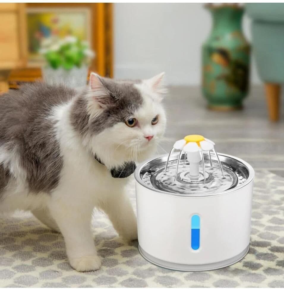 image-Automatic Pet Cat Water Fountain With LED Lighting USB Dogs Cats Mute Drinker Feeder Bowl Drinking Dispenser