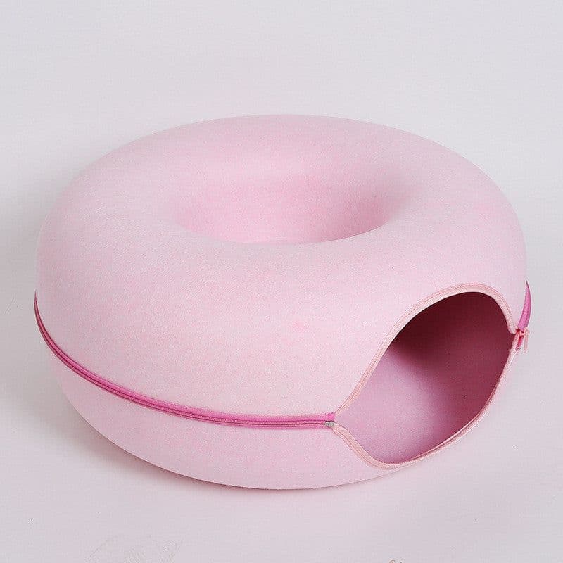 image-Four Seasons Available Cat Nest Round Woolen Felt Pet Dual-use Cat Nest Tunnel Interactive Training Toy Grey Felt Cat Nest
