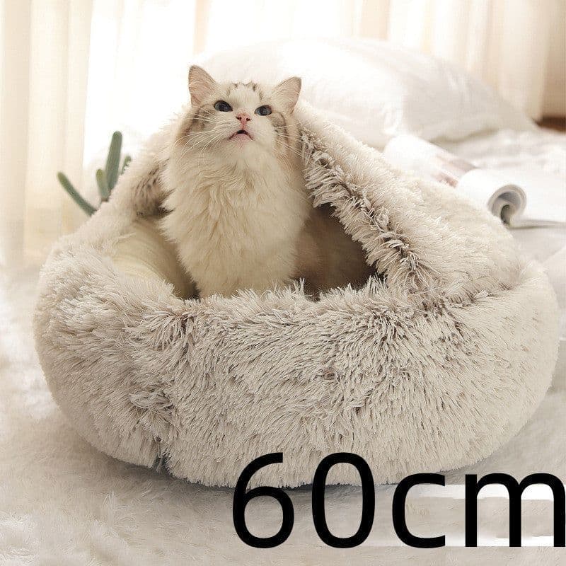 image-2 In 1 Dog And Cat Bed Pet Winter Bed Round Plush Warm Bed House Soft Long Plush Pets Bed
