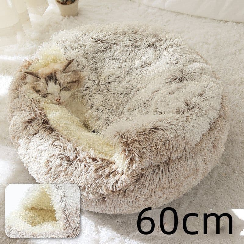 image-2 In 1 Dog And Cat Bed Pet Winter Bed Round Plush Warm Bed House Soft Long Plush Pets Bed