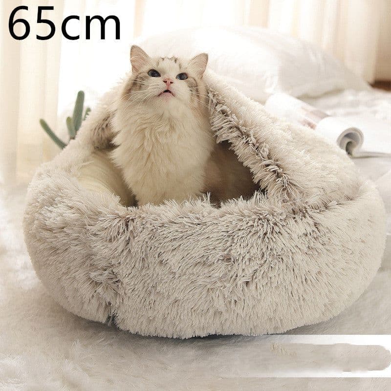 image-2 In 1 Dog And Cat Bed Pet Winter Bed Round Plush Warm Bed House Soft Long Plush Pets Bed