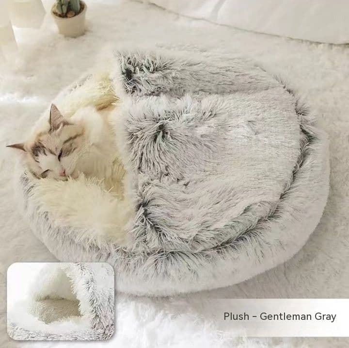 image-2 In 1 Dog And Cat Bed Pet Winter Bed Round Plush Warm Bed House Soft Long Plush Pets Bed