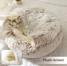 image-2 In 1 Dog And Cat Bed Pet Winter Bed Round Plush Warm Bed House Soft Long Plush Pets Bed