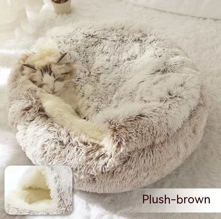 image-2 In 1 Dog And Cat Bed Pet Winter Bed Round Plush Warm Bed House Soft Long Plush Pets Bed