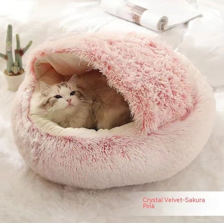 image-2 In 1 Dog And Cat Bed Pet Winter Bed Round Plush Warm Bed House Soft Long Plush Pets Bed