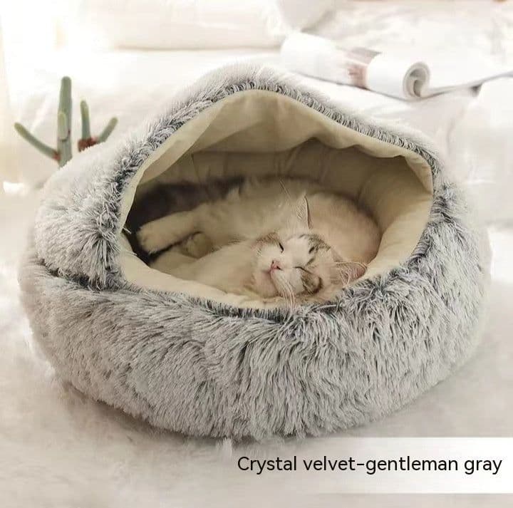 image-2 In 1 Dog And Cat Bed Pet Winter Bed Round Plush Warm Bed House Soft Long Plush Pets Bed