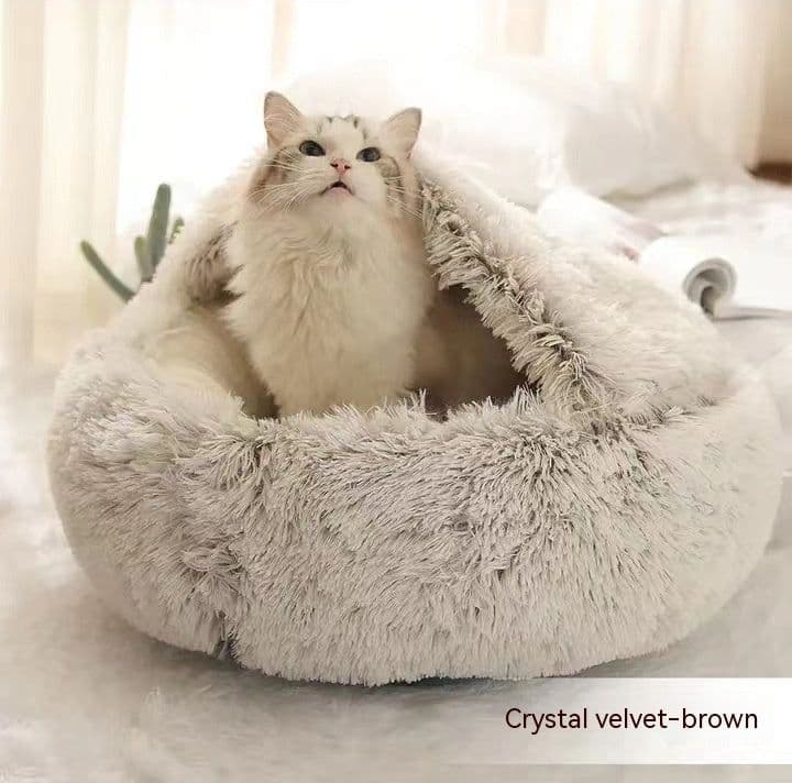 image-2 In 1 Dog And Cat Bed Pet Winter Bed Round Plush Warm Bed House Soft Long Plush Pets Bed
