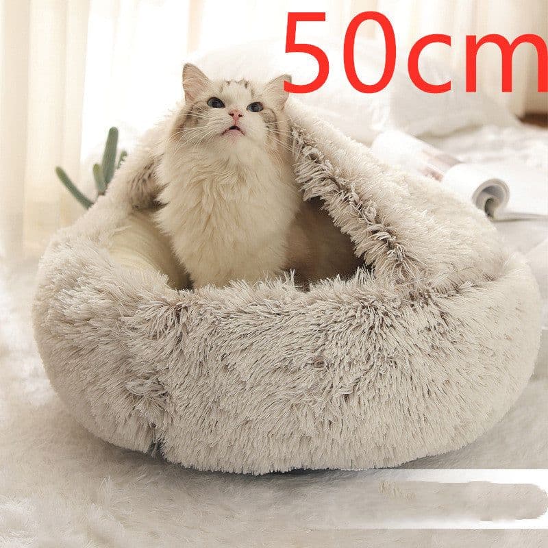 image-2 In 1 Dog And Cat Bed Pet Winter Bed Round Plush Warm Bed House Soft Long Plush Pets Bed