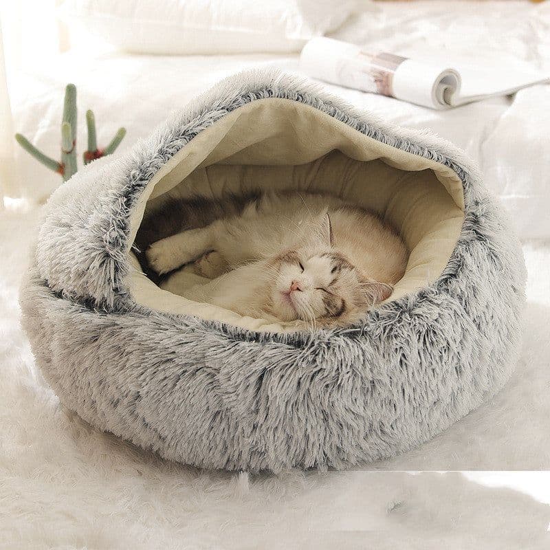 image-2 In 1 Dog And Cat Bed Pet Winter Bed Round Plush Warm Bed House Soft Long Plush Pets Bed