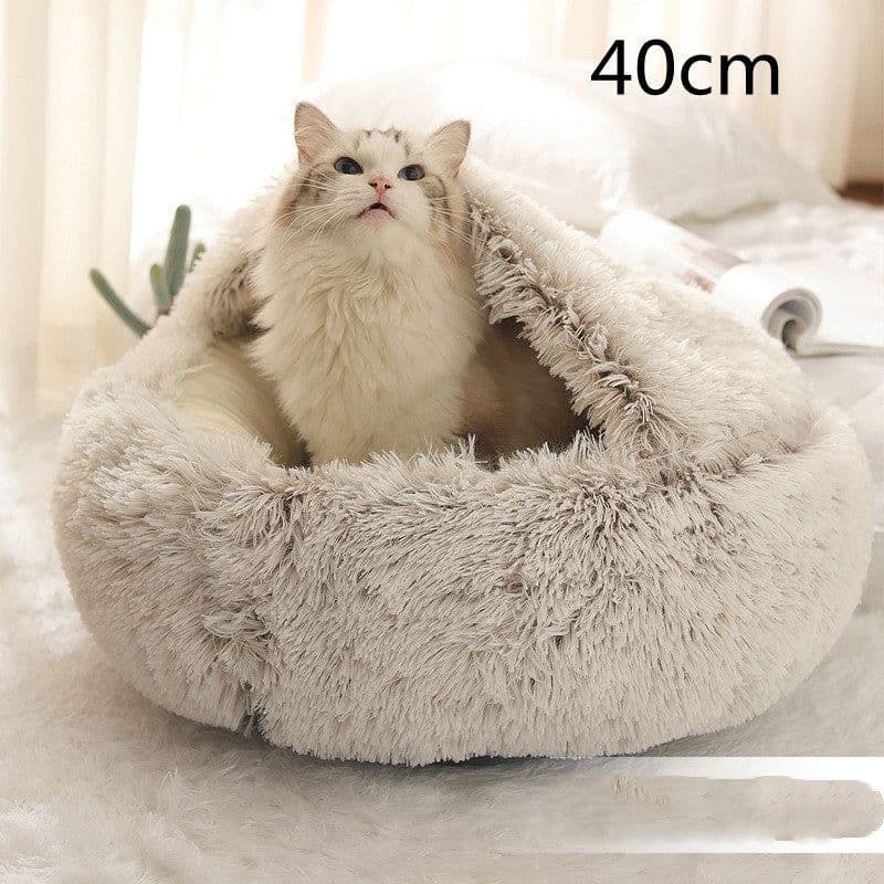 image-2 In 1 Dog And Cat Bed Pet Winter Bed Round Plush Warm Bed House Soft Long Plush Pets Bed