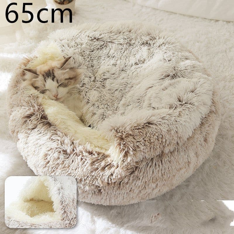 image-2 In 1 Dog And Cat Bed Pet Winter Bed Round Plush Warm Bed House Soft Long Plush Pets Bed