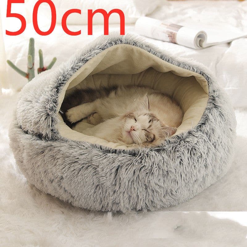 image-2 In 1 Dog And Cat Bed Pet Winter Bed Round Plush Warm Bed House Soft Long Plush Pets Bed