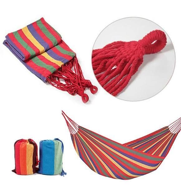 image-Outdoor Camping And Leisure Room Double Person Singleadult Swing Swing Hammock Canvas Thickening And Widening Children Hammock Toys.