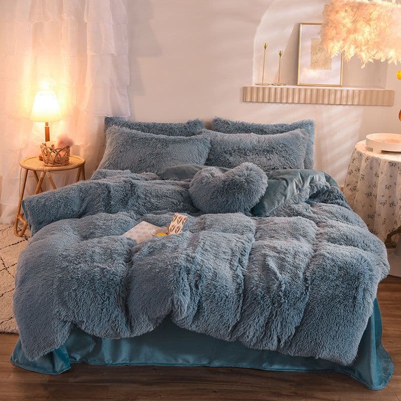 image-Luxury Thick Fleece Duvet Cover Queen King Winter Warm Bed Quilt Cover Pillowcase Fluffy Plush Shaggy Bedclothes Bedding Set Winter Body Keep Warm
