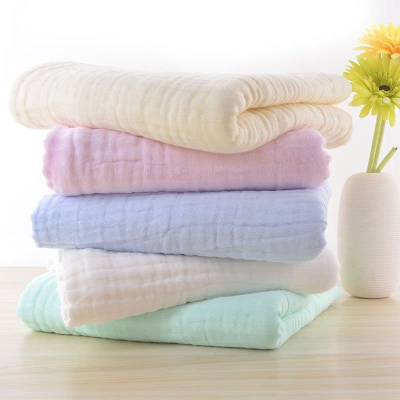 image-Infant color cotton quilt is covered with cotton six-layer pleated bubble yarn newborn plain blanket
