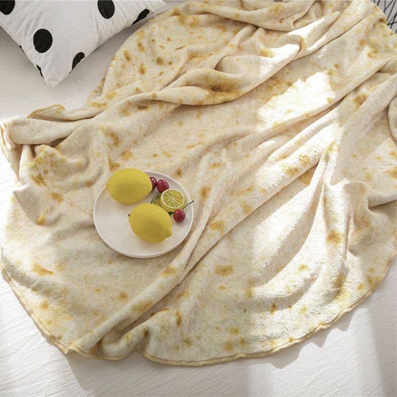image-Super Soft Warm Flannel Burrito Blankets 280Gsm Round Shape Airplane Travel Throw Coral Fleece Tortilla Nap Wrap Blankets