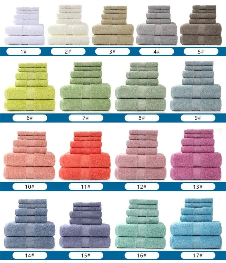 image-Cotton absorbent towel set of 3 pieces and 6 pieces