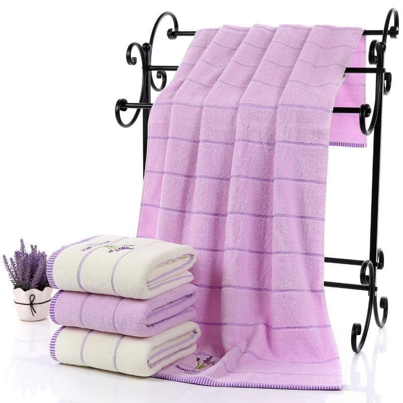 image-Lavender Soft Absorbent Embroidered Striped Bath Towel
