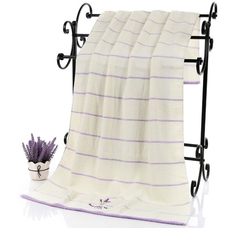 image-Lavender Soft Absorbent Embroidered Striped Bath Towel