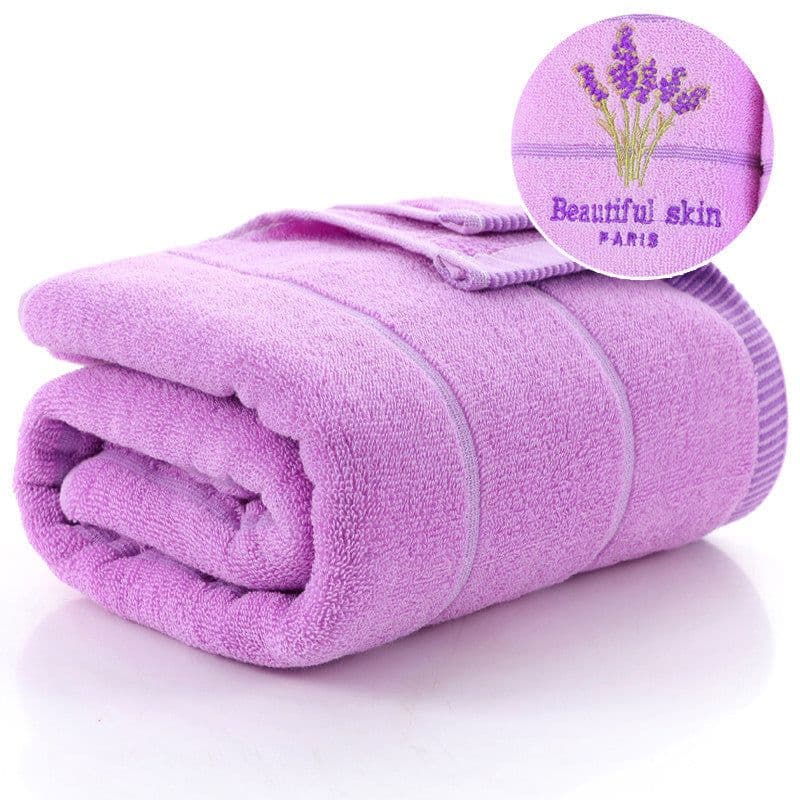 image-Lavender Soft Absorbent Embroidered Striped Bath Towel
