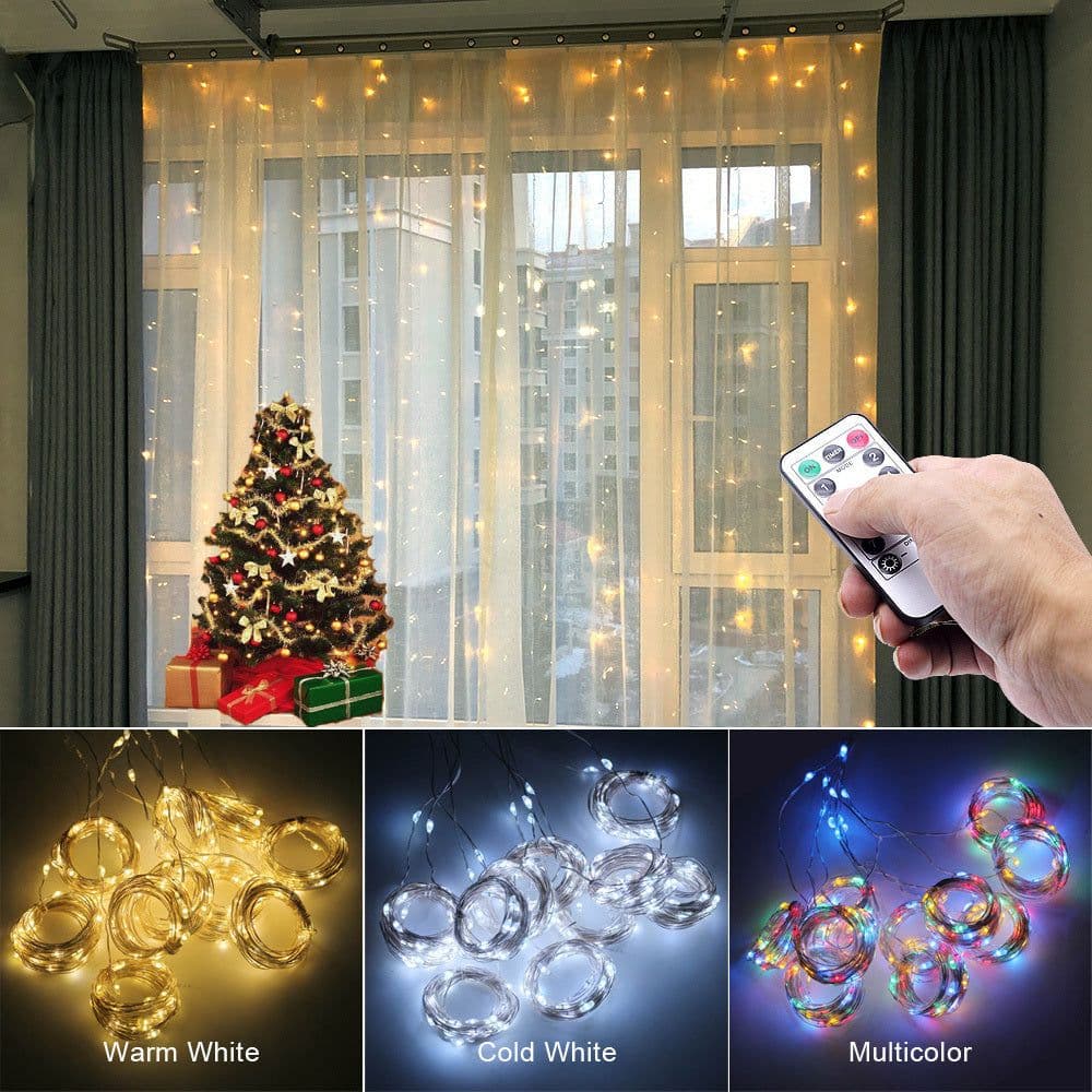 image-LED Curtain Garland On The Window USB String Lights Remote Control Christmas Decorations For Home Room