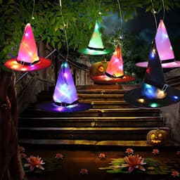 image-Halloween Decoration Witch Hat LED Lights Halloween Elf Ears Kids Home Party Decor Supplies Outdoor Tree Hanging Ornament