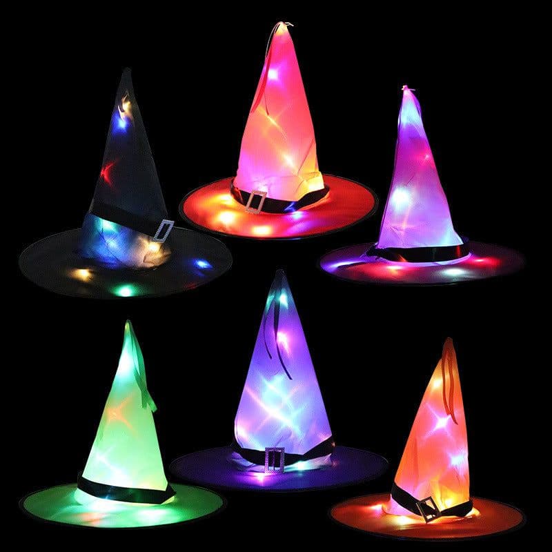 image-Halloween Decoration Witch Hat LED Lights Halloween Elf Ears Kids Home Party Decor Supplies Outdoor Tree Hanging Ornament