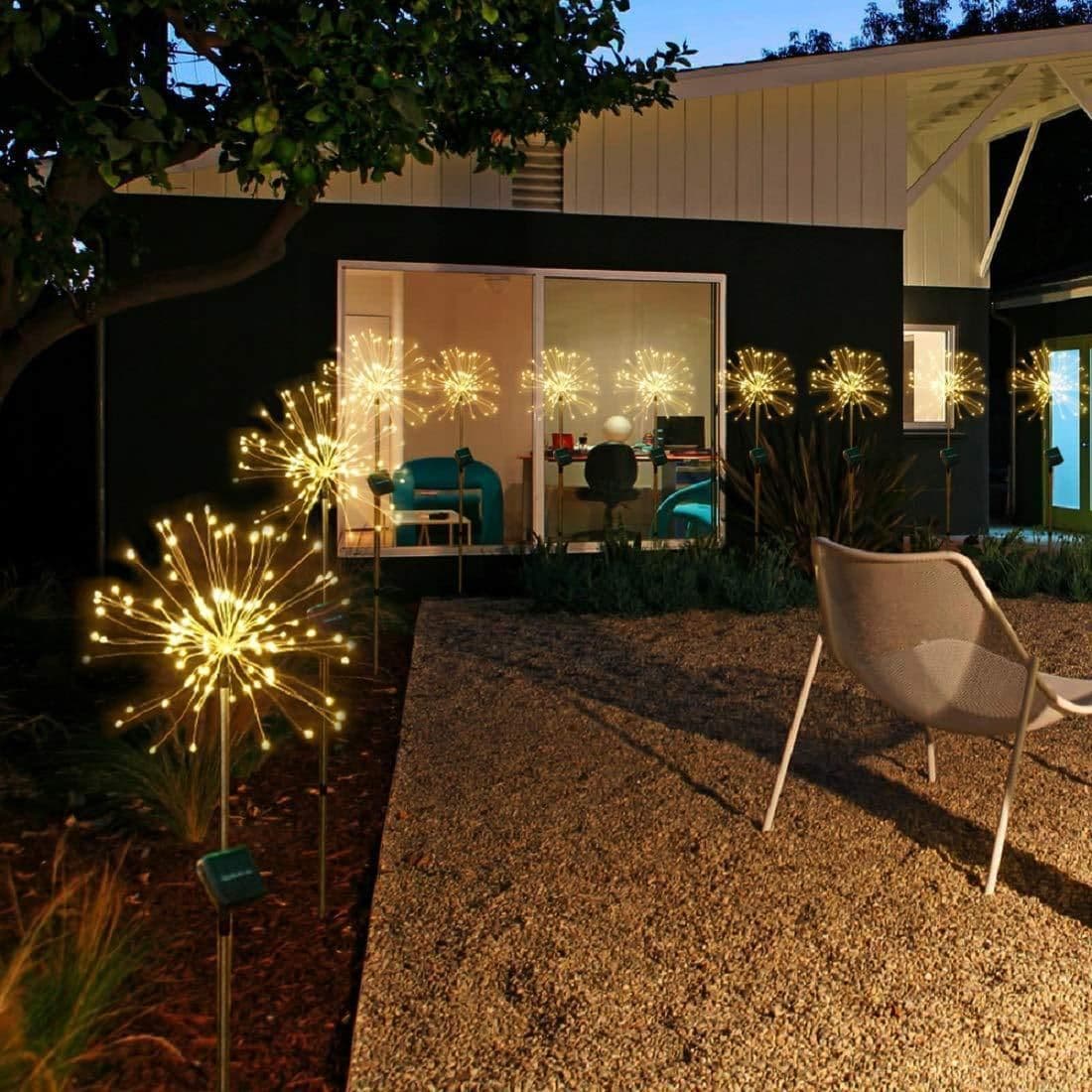 image-New Ground Plug Solar Fireworks Light LED Light String Copper Wire Outdoor Garden Decoration Star Lights Christmas Lights
