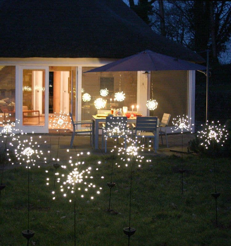 image-New Ground Plug Solar Fireworks Light LED Light String Copper Wire Outdoor Garden Decoration Star Lights Christmas Lights