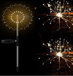 image-New Ground Plug Solar Fireworks Light LED Light String Copper Wire Outdoor Garden Decoration Star Lights Christmas Lights