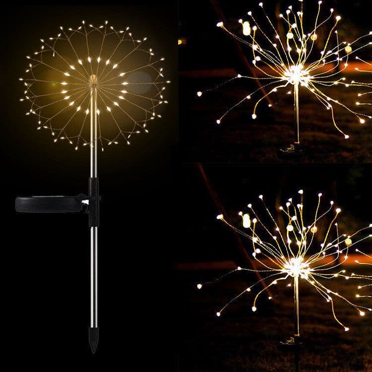 image-New Ground Plug Solar Fireworks Light LED Light String Copper Wire Outdoor Garden Decoration Star Lights Christmas Lights