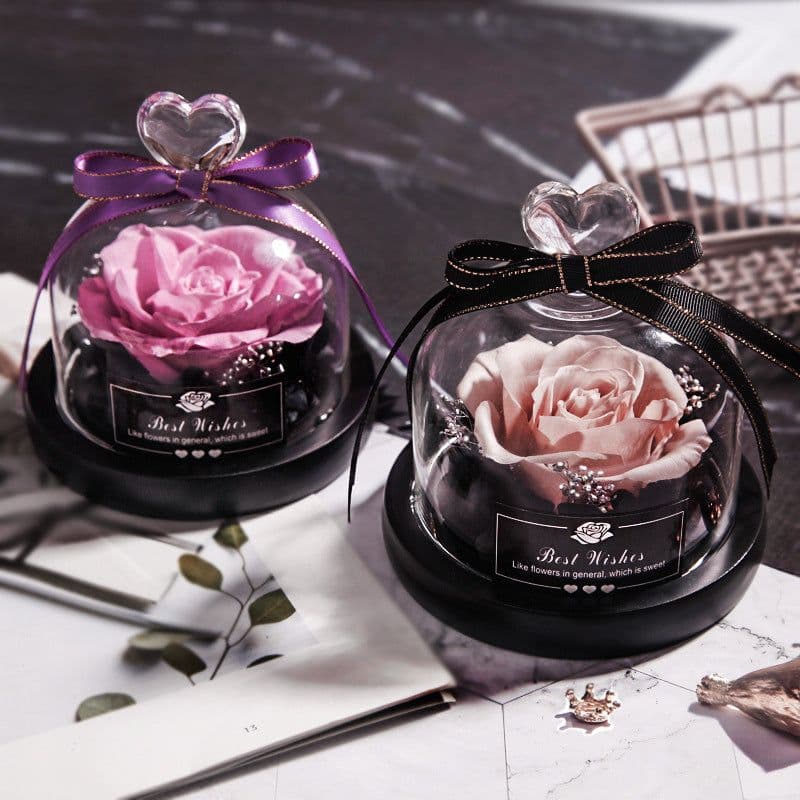 image-Valentine's Day Christmas Dried Flowers For Home Decor Wedding Gifts Dried Flowers Eternal Real Rose Home Decor With LED In Glass