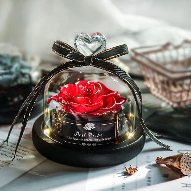 image-Valentine's Day Christmas Dried Flowers For Home Decor Wedding Gifts Dried Flowers Eternal Real Rose Home Decor With LED In Glass