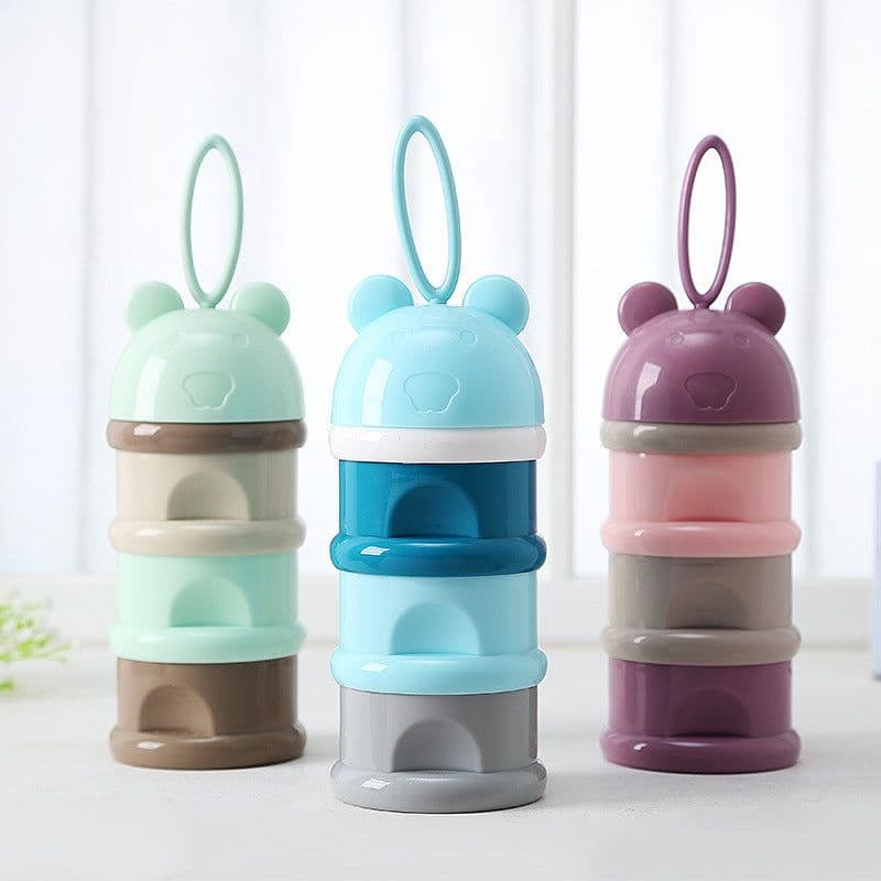 image-3 Layer Frog Style Portable Baby Food Storage Box Essential Cereal Cartoon Milk Powder Boxes Toddle Kids Formula Milk Container