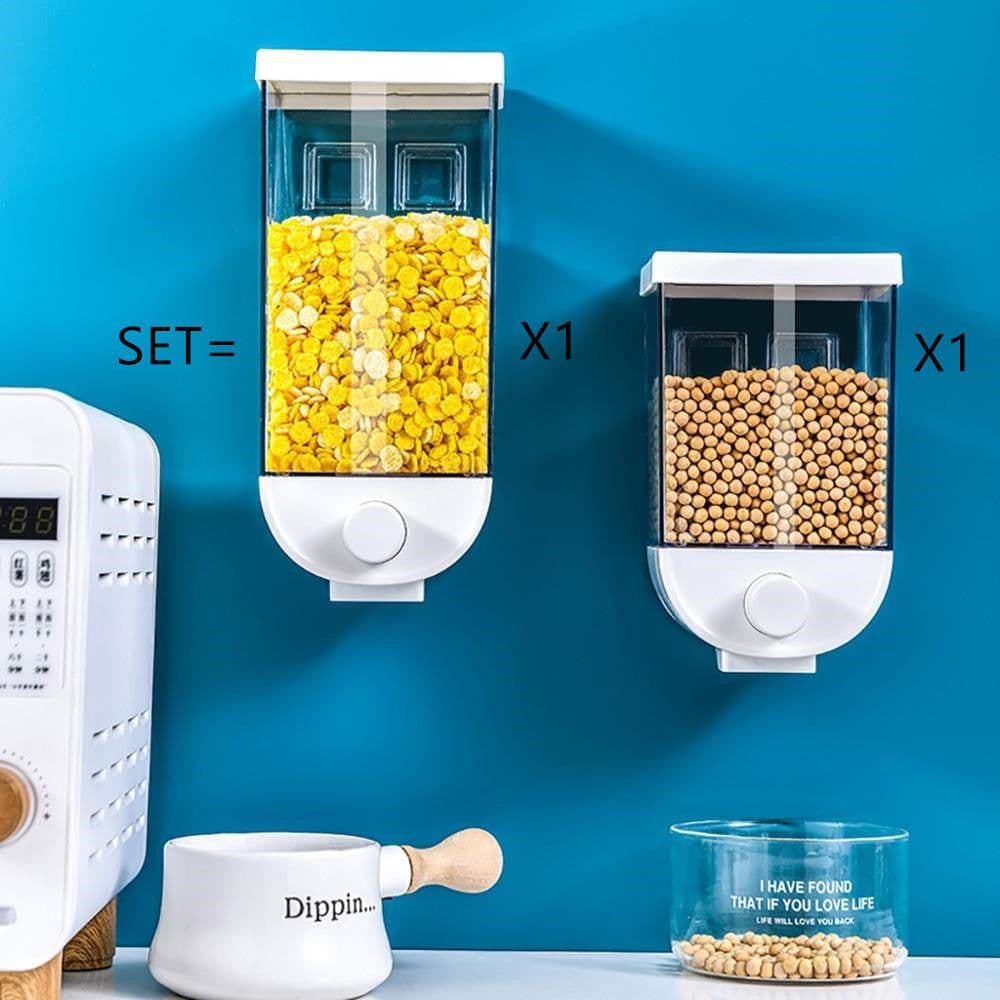 image-Kitchen Food Storage Easy Press Container Cereal Dispenser Wall Mounted Food Storage Box