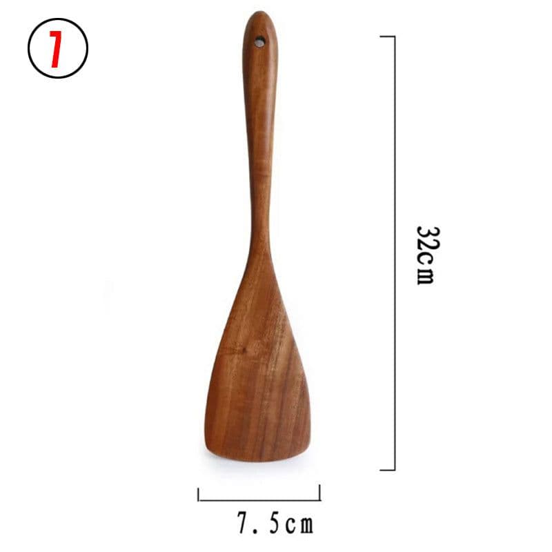 image-Thailand Teak Natural Wood Tableware Spoon Ladle Turner Long Rice Colander Soup Skimmer Cooking Spoons Scoop Kitchen Tool Set