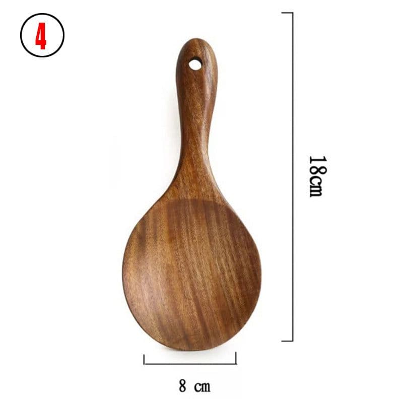 image-Thailand Teak Natural Wood Tableware Spoon Ladle Turner Long Rice Colander Soup Skimmer Cooking Spoons Scoop Kitchen Tool Set