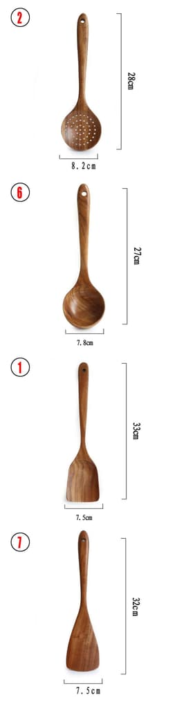 image-Thailand Teak Natural Wood Tableware Spoon Ladle Turner Long Rice Colander Soup Skimmer Cooking Spoons Scoop Kitchen Tool Set