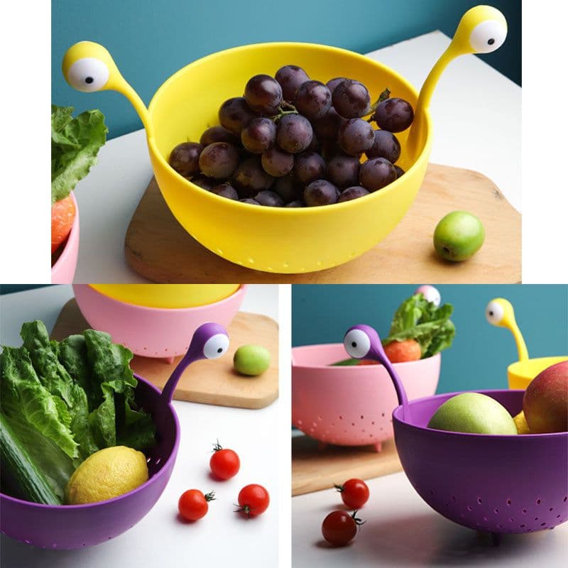 image-Big Eyes Plastic Fruit Basket Multifunction Vegetable Drain Basket