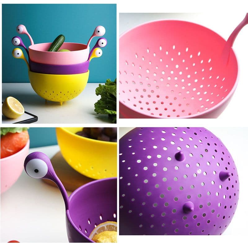 image-Big Eyes Plastic Fruit Basket Multifunction Vegetable Drain Basket