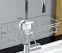 image-Stainless Steel Sink Storage Rack Kitchen Bathroom Adjustable Faucet Soap Dish Drainer Shelf Kitchen Organizer