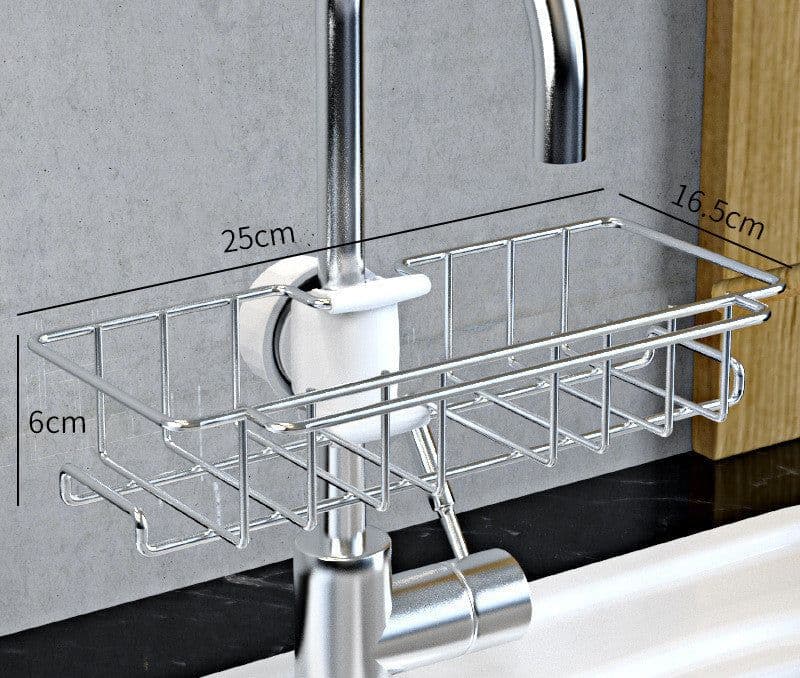 image-Stainless Steel Sink Storage Rack Kitchen Bathroom Adjustable Faucet Soap Dish Drainer Shelf Kitchen Organizer